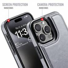 Wefor Ốp điện thoại kiêm ví da thật cao cấp, tương thích với iPhone 16e/16/15/14/13/12/11 Pro Max/SE/X/XR/XS Max/8/7/6/6S Plus và Galaxy S25/S24/S23/S22/S21/S20 Ultra/A13/A14/A15/A35/A53/A54/A55/S23 FE/S24 FE. Có chân đế và khe đựng thẻ, chống sốc, chống nước, chống rơi vỡ, chống trầy xước, thiết kế bao phủ toàn thân. - Xám - Xem 7