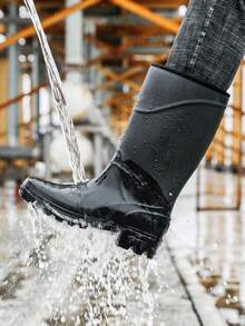 1 Pair Men's Mid-Calf Waterproof PVC Rain Boots, Durable For Beach, Water Activities, Rainy Days