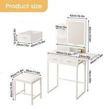 Tomnk 2 Sizes Vanity Desk Set With Mirror LED Lights And Power Outlet, Vanity Desk With Soft Dressing Stool And Drawers, Open Organizer, Dressing Table Bedroom, Home Decor, Bedroom Furniture (Mirror Light Strip Powered By USB Interface) - 查看 8