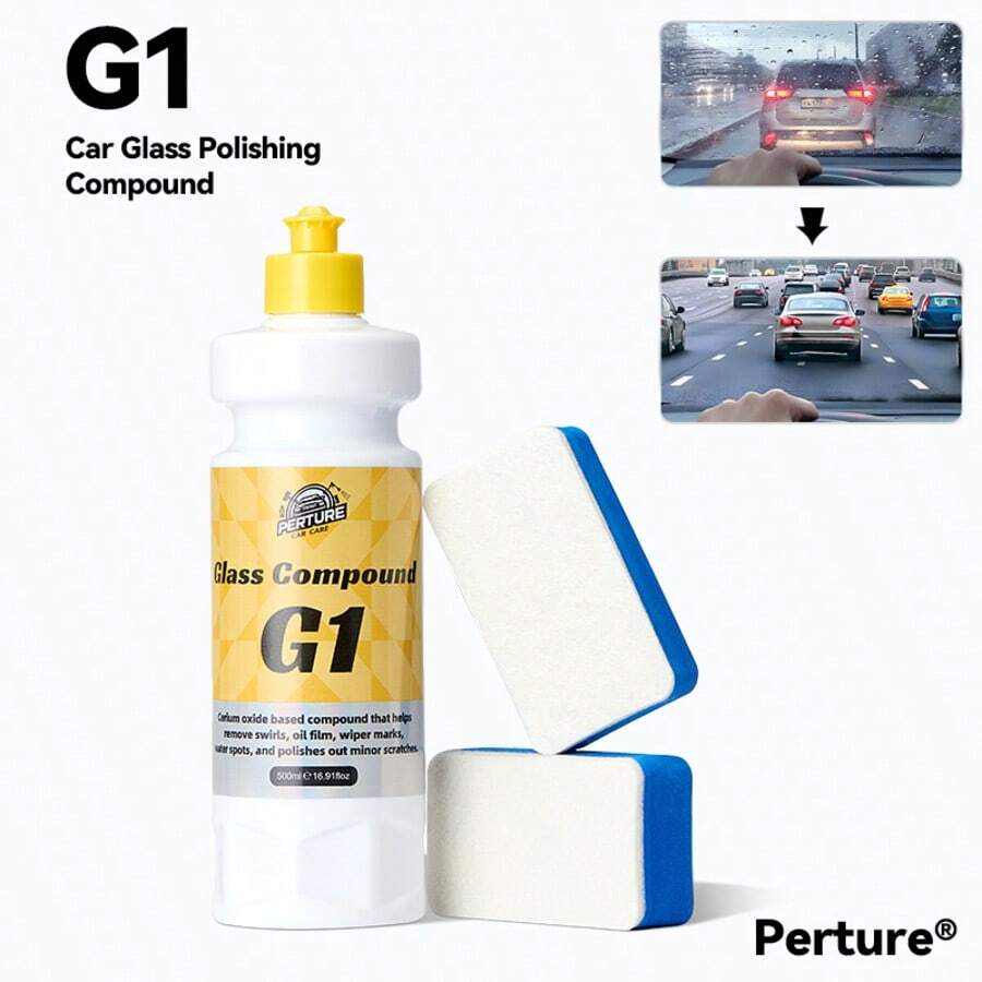 PERTURE G1 Glass Compound For Automotive Glass Polish - Removes Water Spots, Road Oils, Windshield Haze, And More