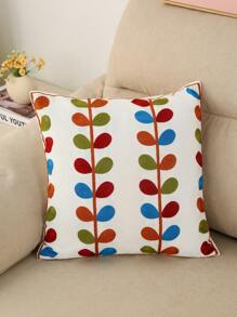 1pc Countryside Style Decorative Pillow Cover, Tree Leaf Embroidery Craft, Without Pillow Insert, Suitable For Living Room Sofa, Bedroom