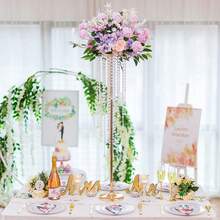 2 Pcs/10 Pcs Vase Tabletop Decor - Metal Flower Stands With Hanging Crystal Lamps For Wedding, Tall Vases For Dining Table, Wedding Party & Home Decor - Gold - View 5