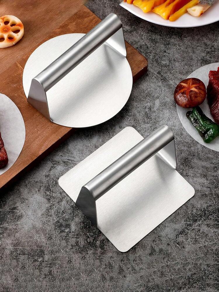 1pc Burger Press,Stainless Steel Smash Burger Press, Burger Smasher With Stainless Steel Handle,Round Hamburger Press,Stainless Steel Hamburger Press Non Stick Burger Maker With Ergonomic Handle,Square Hamburger Press - Silver - View 6
