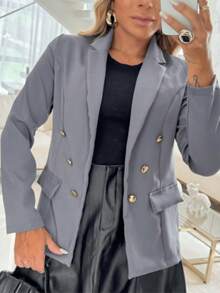 Women's Elegant Tailored Blazer Plus Size Autumn - Grey - View 1