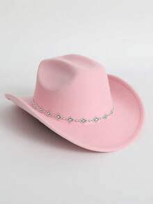 1pc Women Solid Color Rhombus Sequin Decorated Western Cowgirl Hat, Elegant Casual Mini Hat For Outing, Party, Festivals - Suitable For Daily Use, Mother's Day Gift - Brown - View 3