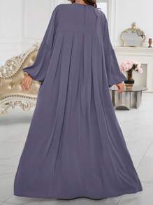 1pc Solid Color Robe Abaya Robe With Ruched Chest And Sleeves, Fashion Versatile, Suitable For Casual, Leisure, Prayer