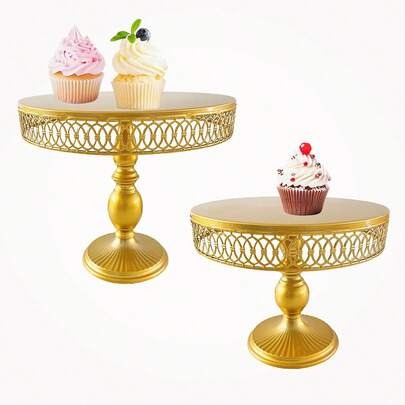 1 件优雅铁质圆形金色蛋糕架，高脚甜点展示托盘，适合婚礼装饰和节日使用，无需电力，无羽毛设计，婚礼蛋糕架 | 装饰托盘 | 铁质结构