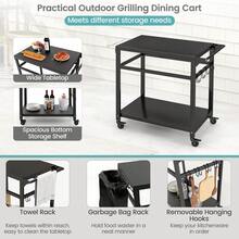 Portable Dining Cart BBQ Trolley Grill Cart Food Prep Worktable With Lockable Wheels - 黑色 - 查看 5