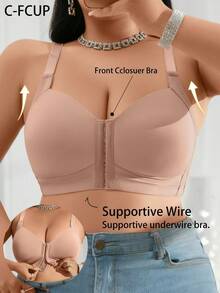 Plus Size Women Fashionable Everyday Seamless Front Closure Bra - Apricot - View 1