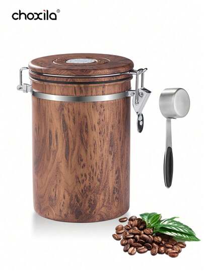 choxila 1 szt. 1,8-litrowy pojemnik na kawę, hermetyczne pojemniki do przechowywania ziaren kawy, pojemnik kuchenny ze stali nierdzewnej do przechowywania żywności z datownikiem i miarką, akcesoria do kawy mielonej, ziaren, herbaty, cukru, mąki i płatków śniadaniowych