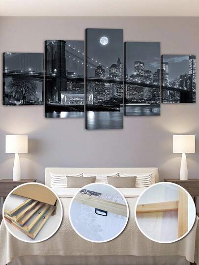1pc/5pcs,Large Canvas Art, New York Canvas Art Set Wall Art With Frame-Travel Posters,Black And White City Landscape Decoration Hanging Picture,Ready To Hang,For Bedroom Living Room,Bathroom,Gym,Yoga Studio Decoration,Home Wall Decorations