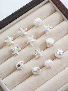 12/24pcs Starfish & Shell Hair Clips, Adorable Beach-Style Hair Accessories, Craft Making Supplies, Gifts For Women & Girls, Suitable For Daily Hair Decorations Claw Clips Hair Claws Hair Barrettes, School Stuff, Best Friend Gifts - 白色 - 查看 2