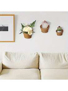 1/3 Stücke Wandaufhänge Korb Set, verschiedene Stile verfügbar, gewebte Plastik-Rattan-ähnliche an der Wand montierte Organizer Körbe, handgefertigte Hängecontainer für Küche, Ingwer Knoblauch Obst Blumen, Mehrzweck Aufbewahrungsregale, perfekt als Geschenk zu Weihnachten/Halloween