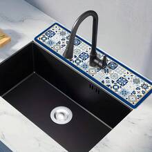 1 件波西米亚复古风格水龙头垫，涤纶防潮防滑排水垫，适用于厨房和浴室水槽，水龙头吸盘垫，适用于浴室台面的干燥垫，厨房和浴室柜台配件