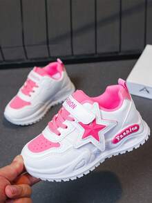 Giày thể thao ngoài trời họa tiết ngôi sao dễ thương, kiểu dáng thường ngày dành cho bé gái, phù hợp cho mọi mùa, ngày Valentine, với dòng chữ "Hãy là tình yêu của em, yêu anh". - Hồng - Xem 6
