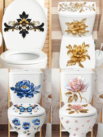 1 件 3D 金色花朵马桶盖贴纸，马桶盖贴花自粘可移除防水蝴蝶花马桶贴浴室墙贴花卉图案适用于家庭卫生间 WC 马桶盖贴花房间装饰家居装饰墙壁装饰浴室装饰墙壁艺术厨房家居装饰客厅墙纸墙贴家居装饰卧室装饰房间装饰用品客厅装饰个性化贴纸