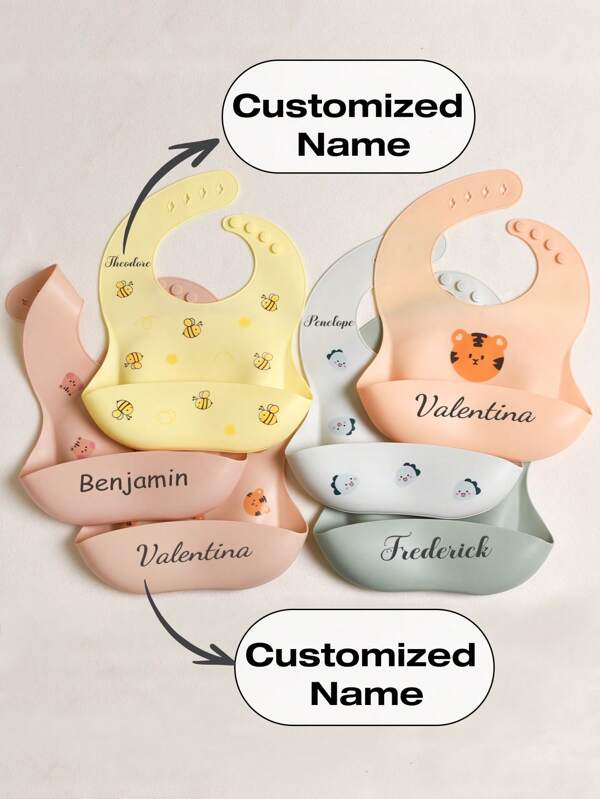 1pc Customized Silicone Baby Bib, Soft Adjustable Waterproof Anti-Dirty Anti-Leakage Bib, Cartoon Style, Suitable For All Seasons