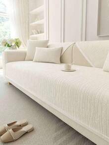 1pc Chenille Sofa Cover, Machine Washable Anti-Scratch Home Protector, Pet Friendly & Easy Care, Fits 1/2/3/4 Seater Sofa, All Season - Beige - View 4