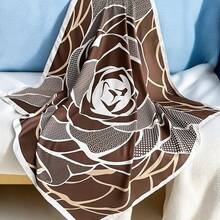 1pc Women Fashionable Elegant Floral Print 70cm Scarf, Suitable For Daily Wear, Travel, Headscarf, Casual Polyester Square Scarf, All Seasons - Coffee Brown - View 3