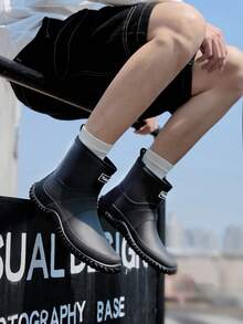 1 Pair Lightweight Tall Rain Boots, Soft Foldable Outdoor Hiking Long Waterproof Boots, Riding Boots, Ultra-Thin Rain Boots, Commuting Overshoes, Unisex - Black - View 5