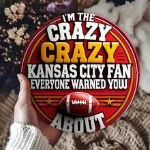 1pc 8-Inch Kansas City Fans Metal Wall Decor Sign, Round 2D Waterproof, Rustproof Home & Bar Display, Random Hole Style - Multicolor - View 4