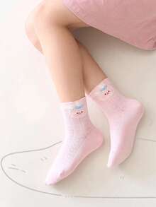 5 Pairs Girls' Cartoon Rabbit Colorful Mid-Calf Socks, Thin & Breathable Student Socks, Suitable For Casual Shoes & Sneakers - Multicolor - View 4