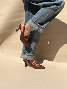 Zapatillas puntal de tacon pequeño estilo kitten heels - Marrón - Ver 3