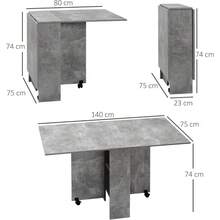 Folding Dining Table, Drop Leaf Table For Small Spaces With 2-Tier Shelves, Small Kitchen Table With Rolling Casters, Cement Grey - Cement Grey - View 3