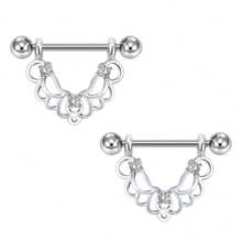 心形乳头环 14G 乳头穿孔首饰 不锈钢乳头舌环杠铃穿孔首饰 女士 14 毫米 1 对 - Silvery-2 - 查看 6