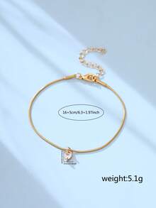 1pc Minimalist Gold-Tone Jewelry Stainless Steel Heart Pendant Bracelet, Cubic Zirconia Inlaid, Luxury Gift For Women - Yellow Gold - View 6