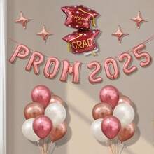 PROM 2025 Graduation Party Decorations, Balloons & Graduation Cap Set - Multicolor - View 2