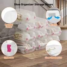 CHENGTUO Clear Shoe Storage Boxes, Stackable Plastic Organizers For Closet, 4 Pack Space-Saving Sneaker Storage Containers With Lids, Perfect For Entryway And Display(Red)