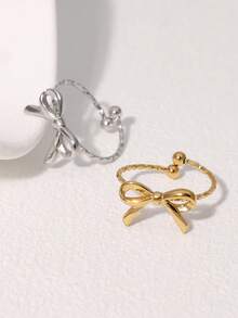 1 件简约百搭可爱精致不锈钢蝴蝶结开口戒指，适合女性日常佩戴、派对、约会