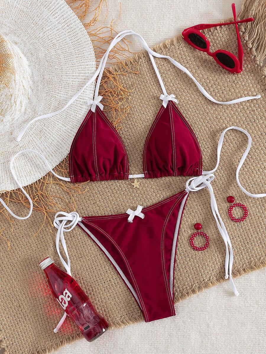 Women New Style European & American Separate Bikini Set - Red - View 1