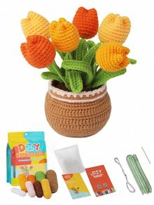 1 套钩针入门套件 - 薰衣草和郁金香盆栽植物、毛线球、DIY 手工套件，配有基本配件和初学者说明 - 彩色 - 查看 8