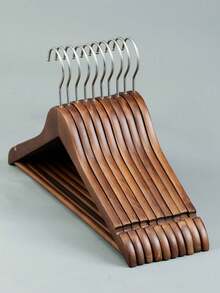 1/5pcs Natural Wooden Clothes Hanger With Non-Slip Bar For Clothing Store And Hotel - Multicolor - View 7