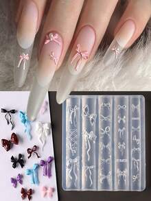 1PC 25 Kinds Of Bow Style Nail Silicone Mold Sweet Ballet Style Cute Elegant Bow Large Three-Dimensional Soft Silicone Carved Mold,Nail Supplies,Nail Tools,Nail Art Tools,Back To School,Nails,Nail Tools For Press On Nails - Clear - View 6