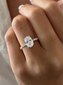 1pc Oval Engagement Ring Fine Wedding Ladies Jewelry For Women 925 Sterling Silver Classic Zirconia Ring Fine Jewelry Wedding Ring Bridal Jewelry For Propose Promise Ring For Wedding Anniversary Gift