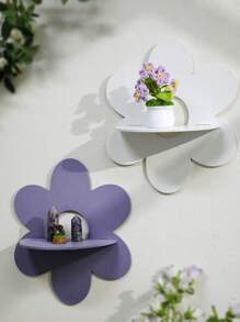 1Pc Wooden Flower Wall Shelf – Boho Wall Mounted Storage Rack, Decorative Floating Shelf For Bedroom, Living Room, Nursery, Aesthetic Hanging Display For Plants, Crystals & Decor