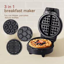 HONGMEI Waffle Maker Donut Maker, 3 In 1 Electric Cartoon Snack Cake Machine,Waffle Sandwich Detachable Dessert Toaster, With 3 Removable Interchangeable Non Stick Plates, Breakfast Afternoon Tea Use