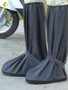 [With Reflective Stripes] High-Top Waterproof Shoe Covers, Rain Shoe Covers Waterproof Anti-Slip Outdoor Wear Thick Anti-Dust Rain Boot Covers, Elastic Stretchable Opening, Adult Size - Multicolor - View 15