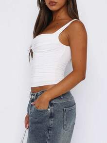 Áo hai dây lửng xếp ly kiểu Y2K dành cho nữ, thích hợp cho mùa hè. - trắng - Xem 3