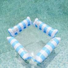 1 Stück faltbares, gestreiftes, aufblasbares 4-Sitz-Fußmattenfloß mit Netzgriffen, Hängematte, Schwimmbad Schwimmkörper