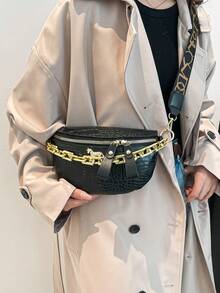 限时折扣！时尚可爱马匹鳄鱼纹女士腰包/胸包 - 黑色 - 查看 8