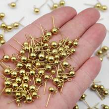 10pcs Stainless Steel Round Ball Earrings Post And Backs, Suitable For DIY Jewelry Making - Gold [BXG63] - View 2