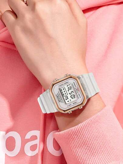 1pc Fashionable Women's Electronic Watch, Multifunctional Sports Watch For Students, Rose Gold Frame, Suitable For Daily Use, Birthday Gift