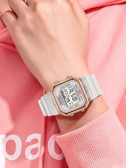 1pc Fashionable Women's Electronic Watch, Multifunctional Sports Watch For Students, Rose Gold Frame, Suitable For Daily Use, Birthday Gift