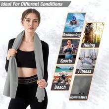 1 pieza Toalla de camping de unicolor, toalla de viaje de microfibra súper absorbente y de secado rápido, toalla de playa ultra suave y compacta de secado rápido, adecuada para natación, playa, fitness, senderismo, yoga, viajes, con bolsa con cremallera, artículos esenciales de playa, accesorios de playa, flotador de piscina