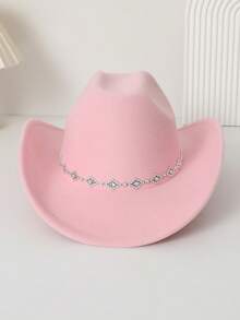 1pc Women Solid Color Rhombus Sequin Decorated Western Cowgirl Hat, Elegant Casual Mini Hat For Outing, Party, Festivals - Suitable For Daily Use, Mother's Day Gift - Brown - View 2