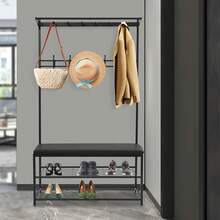 YUNRUX Portant à vêtements multifonctionnel avec étagère à chaussures et porte-vêtements avec crochets miroir noir - Noir - Voir 1